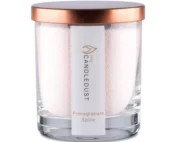 Bougie sable grenade épicée parfumée design luxe en verre transparent