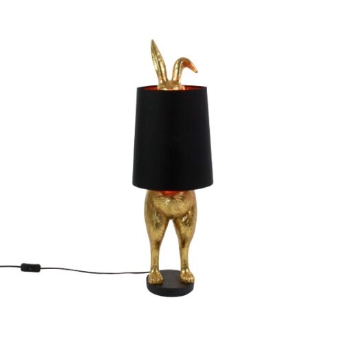 lampe lapin doré design avec abat-jour noir
