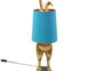 Lapin design doré avec abat jour bleu