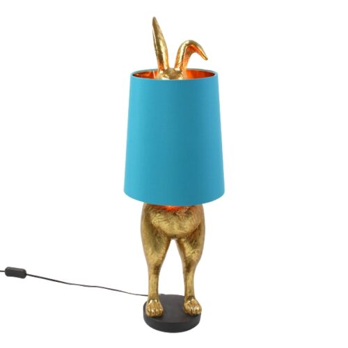 Lapin design doré avec abat jour bleu