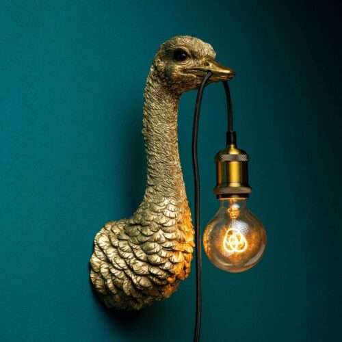 lampe murale autruche dorée design avec ampoule vintage