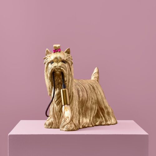 lampe chien design dorée yorkshire décoration moderne