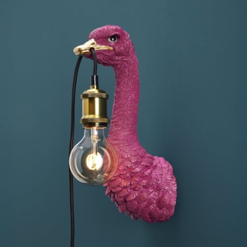 lampe murale autruche design rose avec ampoule vintage