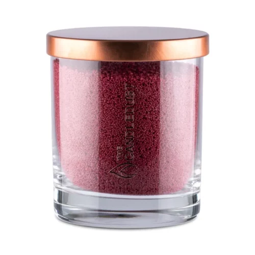 Bougie sable rouge sangria inodore design luxe en verre transparent