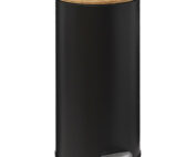 Poubelle à pédale design noire 30L avec couvercle bambou pour cuisine moderne