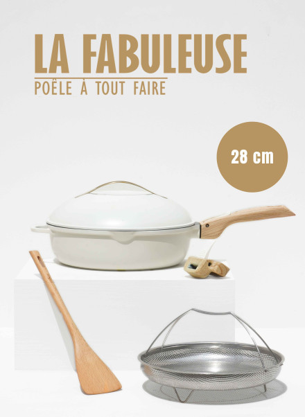 poele multifonction design meringue 28 cm tous feux avec couvercle