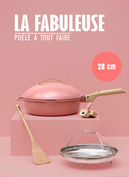 poele multifonction design 28 cm tous feux rose avec couvercle
