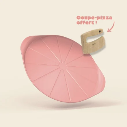 Plat à pizza rose design Le Formidable avec couteau inclus