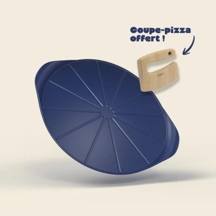 Plat à pizza bleu design Le Formidable avec couteau inclus