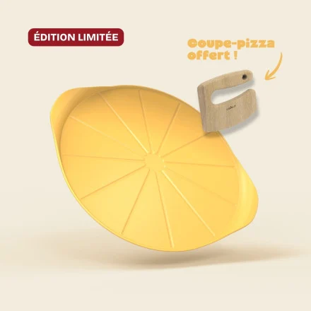 Plat à pizza design Le Formidable jaune avec couteau inclus